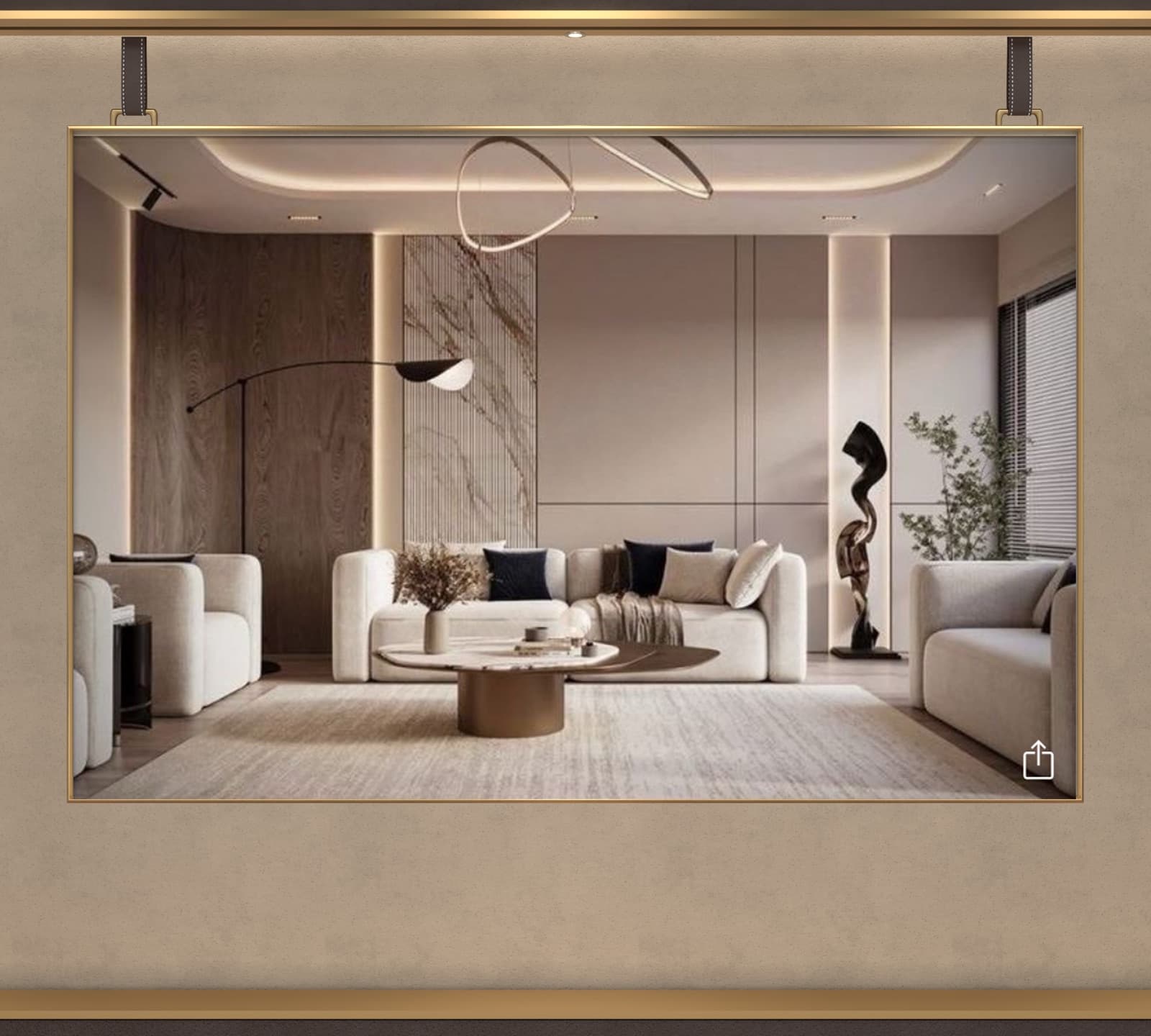 A living room visualised on the Varmora Hybrid in-store display